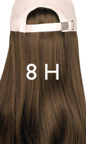 Beige Hat with Long Hair by Henry Margu | shop name | Medical Hair Loss & Wig Experts.