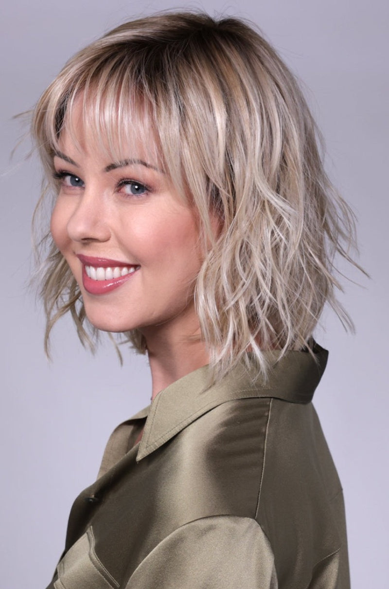 CRUSHED ALMOND BLONDE ROOTED • 14/17/101+18 |  Creamy cool blend of Lt to Med sandy blonde w/ chunky highlights of light ash blonde & platinum • overall soft neutral Lt blonde w/ Lt & Med blended root