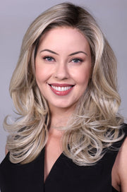 CRUSHED ALMOND BLONDE ROOTED • 14/17/101+18 |  Creamy cool blend of Lt to Med sandy blonde w/ chunky highlights of light ash blonde & platinum • overall soft neutral Lt blonde w/ Lt & Med blended root