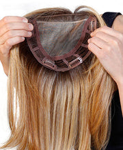 CHOCOLATE WITH CARAMEL • 8/27R4 ••• Dark brown root with a blend of med & chocolate brown