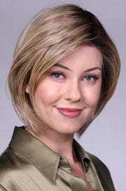 RAW SUGAR BLONDE ROOTED | 12/14/88+8 |. Mixture of Neutral Lt blonde w/ honey blonde + pale gold blonde w/ the base of Lt brown low lights featuring Med root color