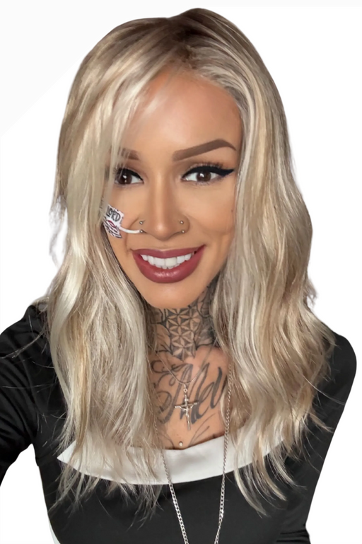 101/88/27s8 • CATALINA BLONDE | Pale Natural Blonde & Pale Warm Blonde with Pale Cool Blonde highlights w/ bright cool blonde money piece shaded with darker rooting