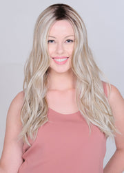 CHOCOLATE WITH CARAMEL • 8/27R4 ••• Dark brown root with a blend of med & chocolate brown