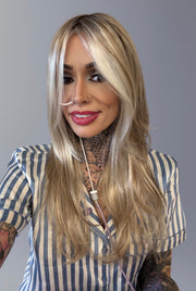 101/88/27s8 • CATALINA BLONDE | Pale Natural Blonde & Pale Warm Blonde with Pale Cool Blonde highlights w/ bright cool blonde money piece shaded with darker rooting