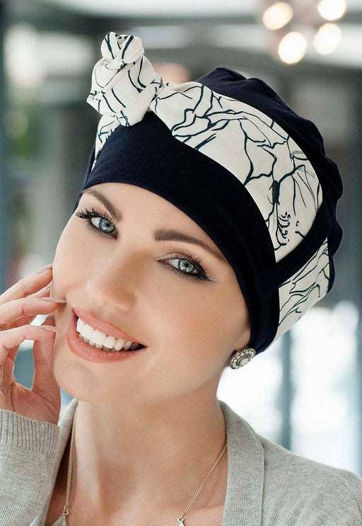 Yanna Navy White Lilium by Masumi Headwear | shop name | Medical Hair Loss & Wig Experts.