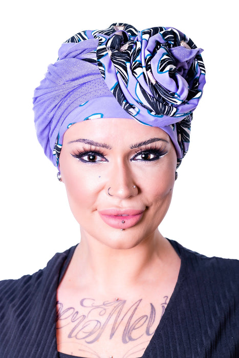 Sapphire Boho Turban Set (PATTERNED) by Christine Headwear (3008) | shop name | Medical Hair Loss & Wig Experts.