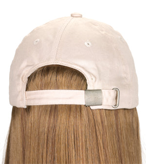 Beige Hat with Curly Hair by Henry Margu | shop name | Medical Hair Loss & Wig Experts.