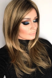 27T613s8 • SHADED SUN | Med Natural Red-Gold Blonde & Pale Natural Gold Blonde Blend and Tipped, Shaded with Med Brown