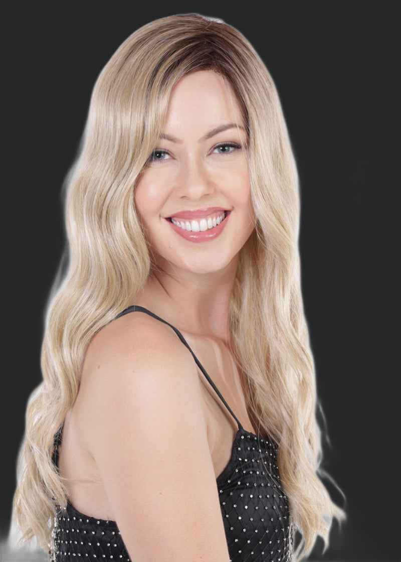 CHAMPAGNE WITH APPLE PIE • 16/613/103 R14 ••• Light Brown Blonde Root with a mix of ash blonde pale blonde pure blonde & lt neutral blonde