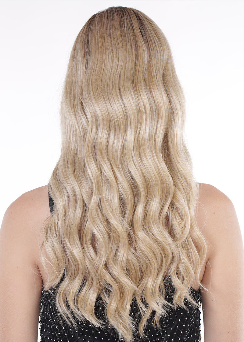 HONEY WITH CHAI LATTE • 11R/88B/613 ••• blend of Sienna brown & cool medium brown root with a mix of honey & light blonde with smoky blonde & a hint of pure blonde