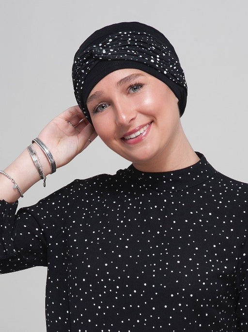 Ella Black White Polka Dot by Masumi Headwear | shop name | Medical Hair Loss & Wig Experts.