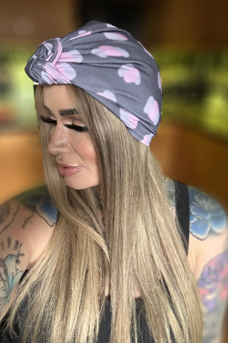 Grey & Pink Leopard Organic Turban with Knot by Eadiechops